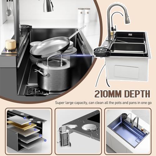 Fregadero de cascada artesanal en acero inoxidable satinado 7