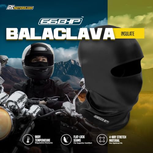 Image of 66BHP Balaclava Face Mask for Bikers - 95% Cotton Breathable Riding Mask for Men & Women, Anti-Dust Full Face Cover for Motorcycle, Biking, Cycling & Helmet Base Layer (Black)