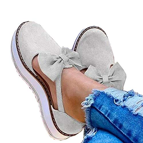 Women's Closed Toe Flat Heel Sandals Platform Flat Heel Pumps Flat Cutout Ankle Boots Thick Memory Foam Bottom Buckle Strap for Women Platform Flat Closed Toe Shoes,Gray,38