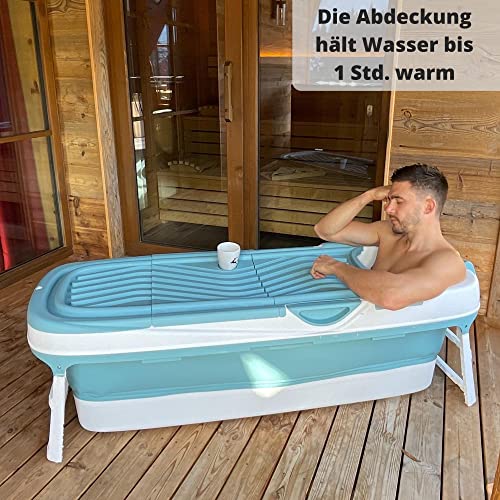 CRS faltbare Badewanne Erwachsene XXL 158cm | Klappbare mobile Badewanne für Dusche und Badezimmer | tragbare Klappbadewanne zum Aufstellen Blau – Bild 3