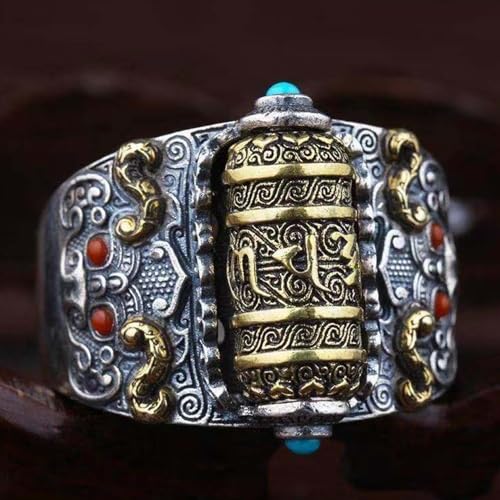 Nine-eyed Dzi Ring, Feng Shui Lucky Rings for Men and Women, Six-word Mantra Tibetan Buddhism Ring, Buddhist Meditation Amulet, Adjustable Rotating Blessing Rings Bring Wealth and Happiness3