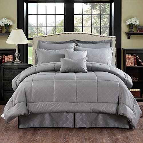 10 Piece Luxurious Grey Comforter Set Twin Size | Beautiful