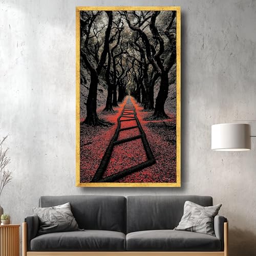 Sentier de feuilles d'automne et tableau nature mystique pour cadre intérieur 70x110 - 2