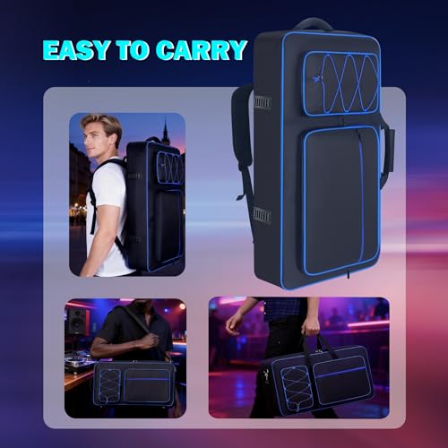 Image of DJ Controller Case Bag Compatible with DDJ-FLX10 / 1000 / 1000SRT / DDJ-GRV6 / REV5 / REV7, Padding Gig Bag with Adjustable Shouldder Strap, DJ Backpack with Multi- Pockets for Gear (Blue, without wheels)