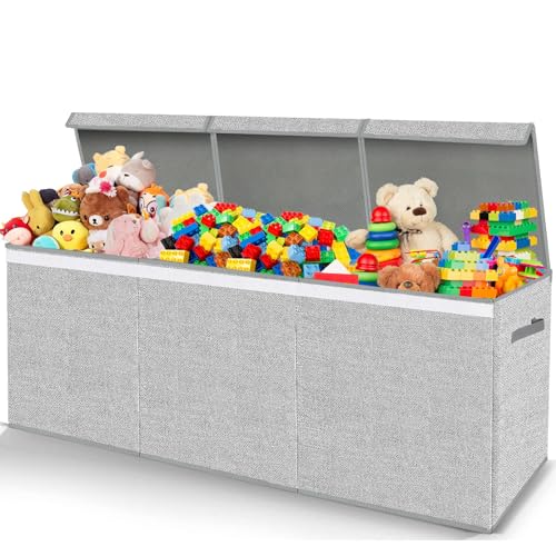 Extra Large Toy Box for Girls Boys – Collapsible Kids Toy Chest Boxes Organizers and Storage for Livingroom,Playroom,Closet 35.8″x12.6″x16″(Grey)