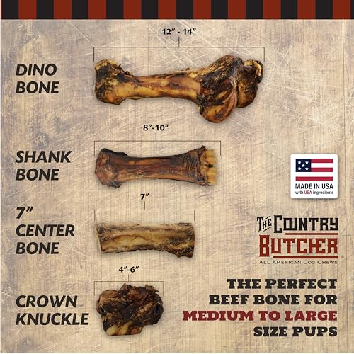 THE COUNTRY BUTCHER 4" Beef Marrow Dog Bones for Aggressive Chewers, Large and Medium Breed Dog Treat, Natural, Tough, Chew Toy, Made in the USA, 3 Count