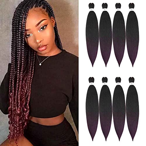 8 Bundles Professional Pre Stretched Braiding Hair Extensions 24" Synthetic Braids Hair Natural Ez Braids Crochet Braiding Hair Soft Yaki Straight Ombre Dark Wine #TOP4