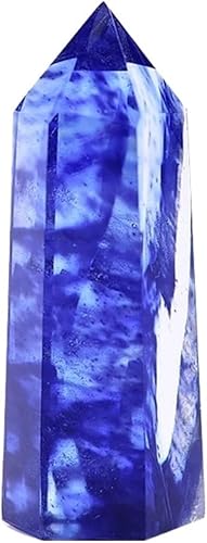 AtkitS 1 pieza de cristal artificial de fusión azul de cuarzo tallado a mano puntos de cristal varita pilar piedra curativa