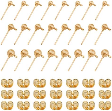 150 Pcs Earrings Post Stud with 200 Pcs Metal Earring Safety Backs，Hypoallergenic Ball Post Earrings with Loop Round Ball Spherical Earrings for DIY Jewelry Dangle Earring Making