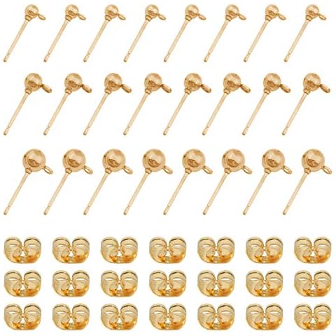 150 Pcs Earrings Post Stud with 200 Pcs Metal Earring Safety Backs，Hypoallergenic Ball Post Earrings with Loop Round Ball Spherical Earrings for DIY Jewelry Dangle Earring Making Cover