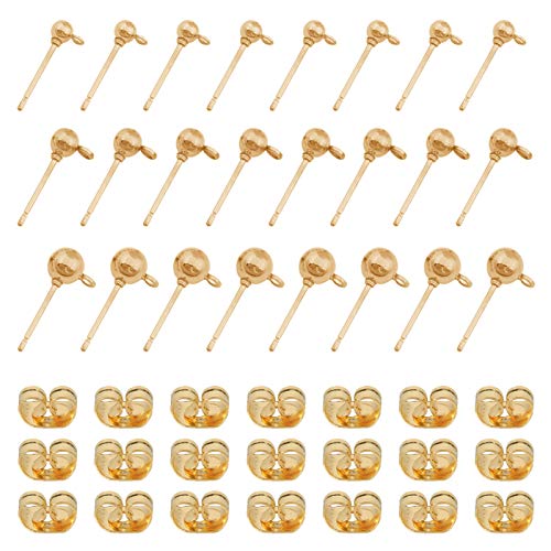 150 Pcs Earrings Post Stud With 200 Pcs Metal Earring Safety Backs，Hypoallergenic Ball Post Earrings With Loop Round Ball Spherical Earrings For Diy Jewelry Dangle Earring Making #TOP3