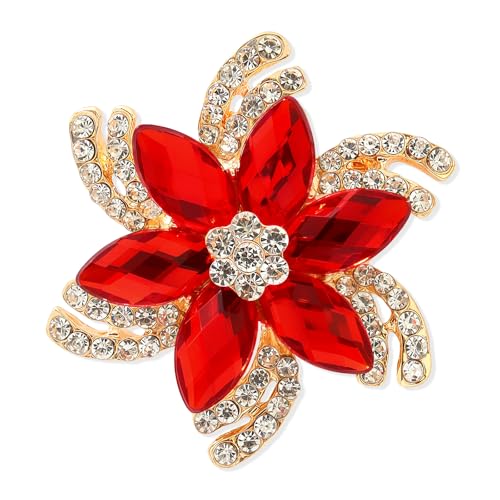 Image of Vintage Flower Brooch for Women - Elegant Lapel Pin with Rhinestones & Crystals for Suits, Coats, Dresses, Hats, Scarves and Shawls