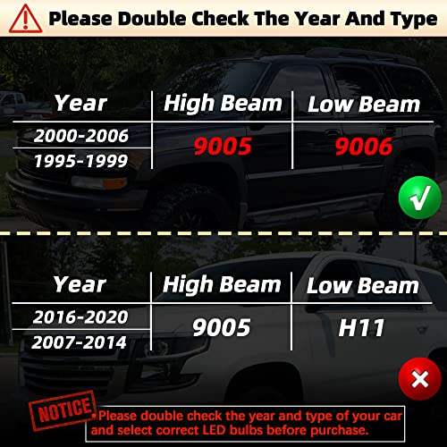 Image of Compatible with 1995-2006 Chevy Tahoe Headlight Bulbs Front Bulb Bright Light Combo, 9005 /HB3 high Beams + 9006 /HB4 Low Beams, Hi and Lo Beam Combo Set, Pack of 4