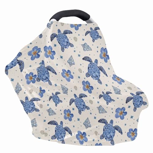 Image of Sea Turtle Car Seat Cover Baby Infant Car Seat Canopy Baby Girl Boy, Cozy & Windproof Newborn Carseat Covers Stroller Cover