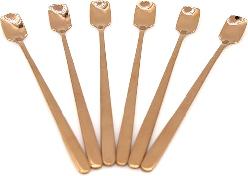Miniatura 8 de 6 cucharas mezcladoras de acero inoxidable con acabado negro, cuchara agitadora con cabeza en forma de pala para café, té helado, refrescos, cóctel,