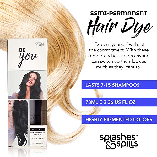 Semi-Permanent Black Hair Dye - Vibrant 2.36 Oz. Tubes Temporary Hair Color - Ammonia And Peroxide Free -Vegan And 100% Cruelty-Free Toner - Lasts For 7-15 Shampoos - By Splashes And Spills #TOP1