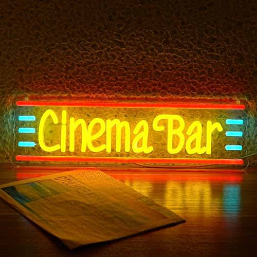 GNVETZLL Cinema Bar Neon Sign Movie Theater Neon Light Dimmable Bar LED Light Up Sign Popcorn Theater Neon Light up Sign for Man Cave Cinema Cafe
