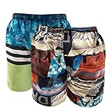 1s1k Bañador de Hombre Pack 2 Unidades con Bolsillos y Secado rápido (Naranja/Raya Negra y Blanca, L)