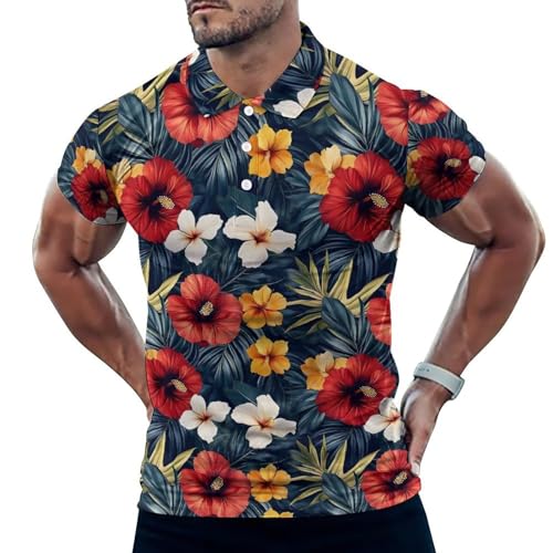 Polo de golf pour homme haut de gamme tissu doux imprimé tropical chic