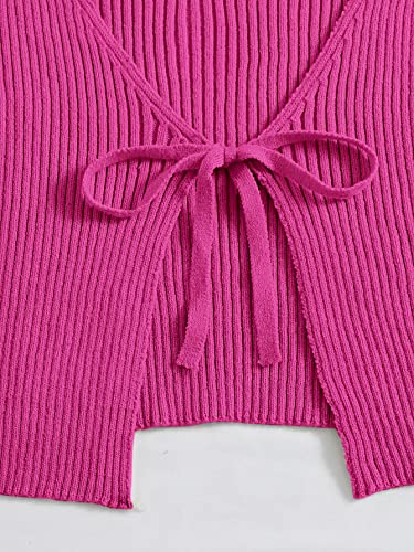 Image of Floerns Women's Tie Front Long Sleeve Rib Knit Shrug Sweaters Cardigan Crop Top