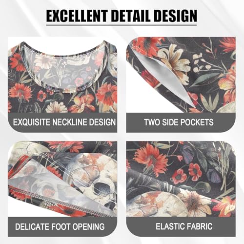ALAZA Skulls Boho Flowers Pajama Set Short Sleeve Sleepwear Soft Lounge Nightwear4
