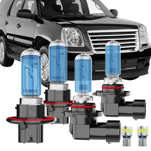 Image of Halogen Headlight Bulb Compatible With GMC Yukon Hybrid 2008-2013, H13 High Low Beam + 9145 Fog Lights + License Plate Lights, 6000K White, Plug And Play, Pack of 6