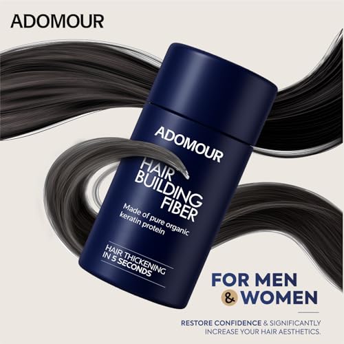 Image of Adomour Hair Building Fiber 14g | Keratin Fibers for Thin, Fine & Thinning Hairs | Natural Coverage | Instant Thickening & Volumizing | Bald Spot Cover Up Hair Fiber Powder for Men & Women (Black)
