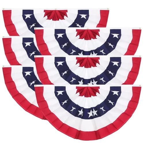 3x6 Ft American Pleated Fan Flag - Bunting Flags Outdoor USA Patriotic Half Fan Bunting Flag 4th of July & 250th Anniversary Decorations Flags (Set of 6)