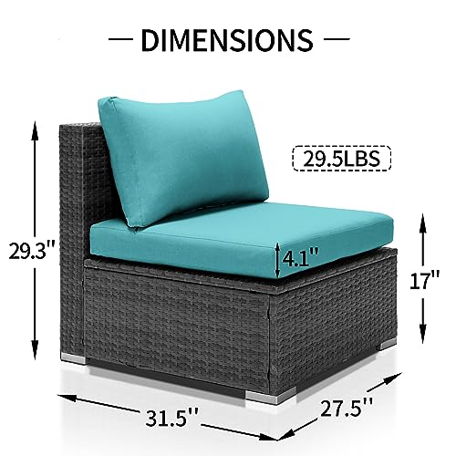 NICESOUL® 2 Pieces Wicker Armless Chairs with Olefin Turquoise Cushions Outdoor Furniture Aqua Single Pieces Teal Blue Modular Sofa Sectional for Patio Balcony - Thumbnail 2