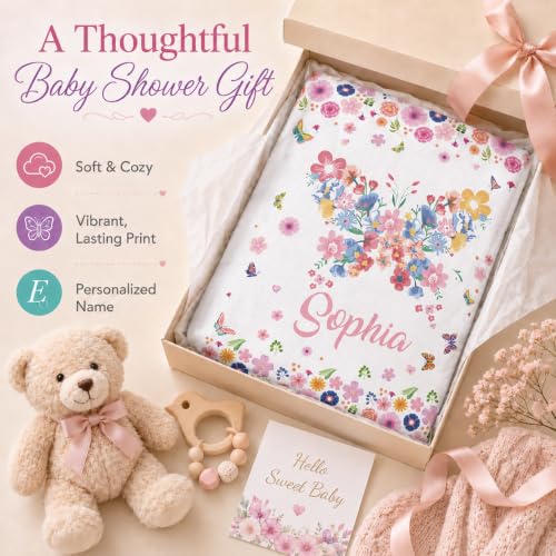 Image of Personalized Baby Blanket for Girls, Custom Nursery Blanket with Name, 30 x 40 Inch Soft Minky Blanket for Baby Toddlers, Newborn Print 05