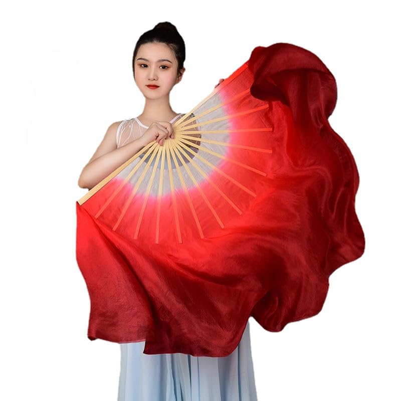 HEARTTOUCH 100% Silk Belly Dance Fan Women Hand Made Silk Dancing Fans for Taichi Kungfu Square Dance Party Stage Performance