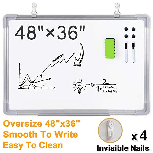 Whiteboard, GALSOAR 48x36 Inches Large Size Wall-Mounted Aluminum Frame White Boards, Dry Erase