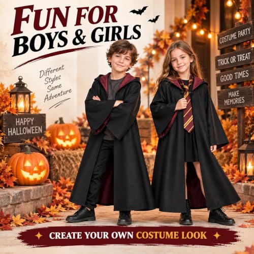 Wizard Costume Set for Kids, Hooded Black Robe for Halloween Dress Up - image 6