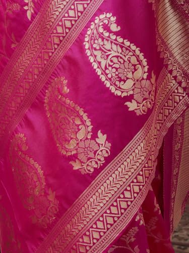 Image of Women's Banarasi Saree Pure Kanjivaram Silk Saree Soft New Ladies Design Wear Pattu Sarees Cotton Party Sari Collections With Blouse Piece For Wedding Sadi, Pink