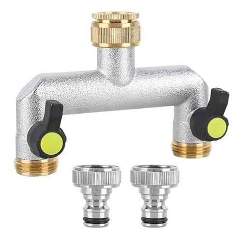 RUCUDIM Distributore di acqua a 2 vie per rubinetto, adattatore 3/4" 1/2" doppio raccordo da giardino con rubinetto a sfera per regolare e chiudere