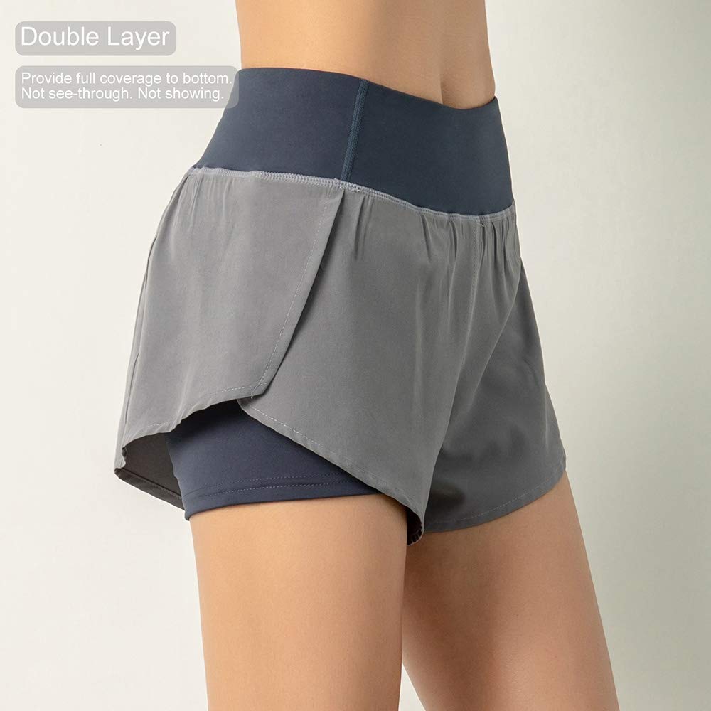 LIXADA Femmes 2-en-1 Short de Course avec Poche Large Ceinture Double Couche Doublure Couche de Couverture Sportswear pour Se prélasser Sport Yoga Athlétique d'entraînement