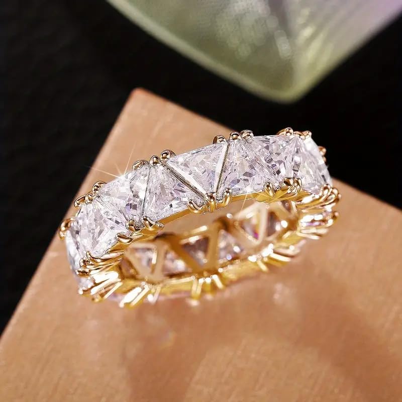 rkjewellry_store || 3.00 Ct Trillion Cut CZ White Diamond Full Eternity Band Engagement Wedding Ring 925 Sterling Silver 14K White Gold Finish For Women's4