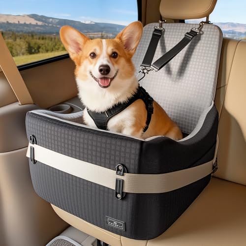PETSFIT Dog Car Seat for Small/Medium Dogs Up to 35 lbs – Patented Safety System, 6' Memory Foam...
