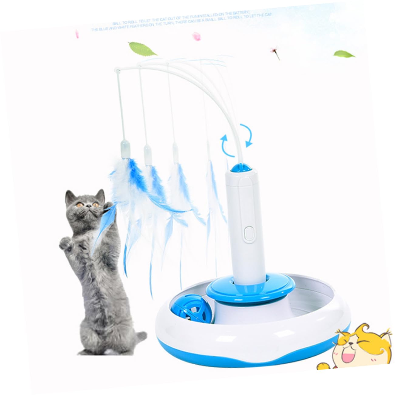BESPORTBLE Jouet Interactif pour Chat Rotation Électrique 360 Degrés, Plume Authentique, Matériau Abs Solide, pour Chats et Chatons en Intérieur Couleur Aléatoire