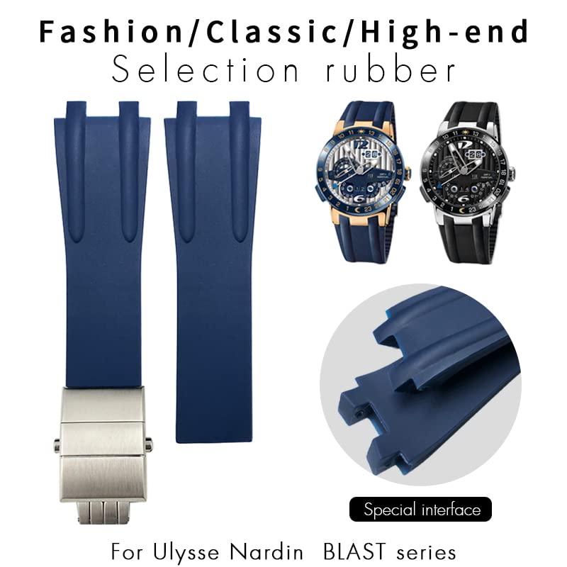 Pasek do zegarka z gumy silikonowej 26 mm do Aten Ulysse Nardin niebieski czarny sportowy wodoodporny paski do zegarków składana klamra akcesoria do zegarków