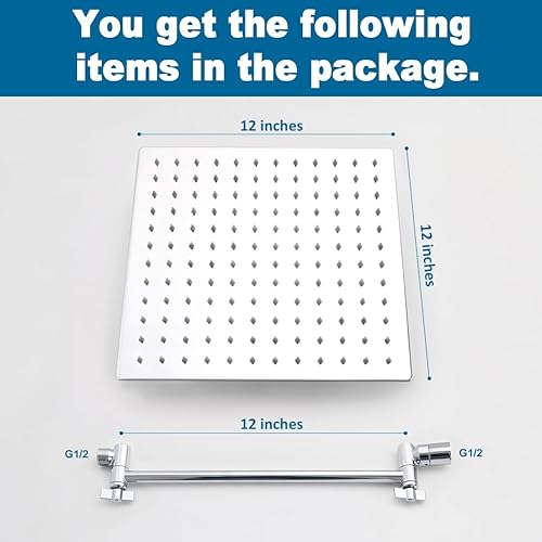 Miniatura 7 de POP SANITARYWARE 12 Inch Shower Head with Adjustable Extension Arm, Stainless Steel Rainfall Showerhead with Shower Arm Extender, Waterfall fixed