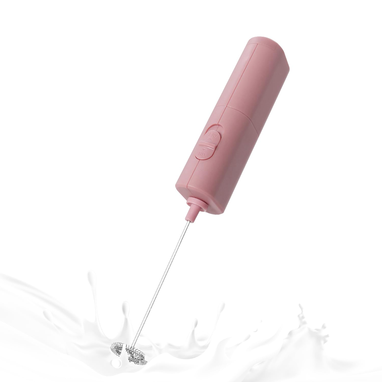 ELMWAY Compact Handheld Electric Milk Frother – Battery Operated Coffee Frother & Mini Electric Whisk for Latte, Cappuccino & Matcha (2 × AA Batteries) – Pink