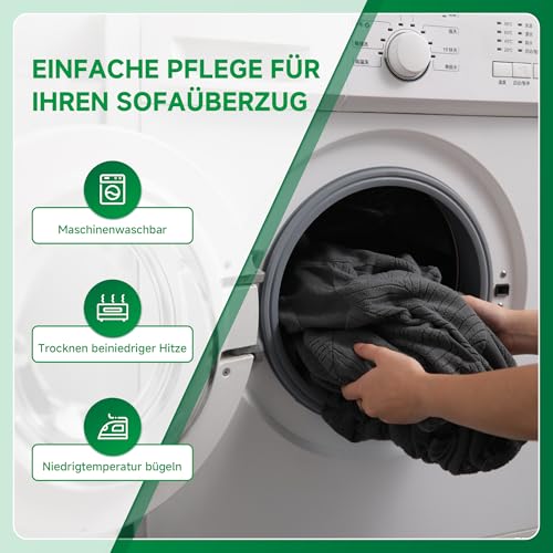 OHSIO Sofa Überzug – Universeller elastischer Sofabezug für Sitzkissen, rutschfest, waschbar & pflegeleicht, ideal für Sofa-Schutz(Dunkelgrau/Blattmuster, 1x Sitzbezug L)