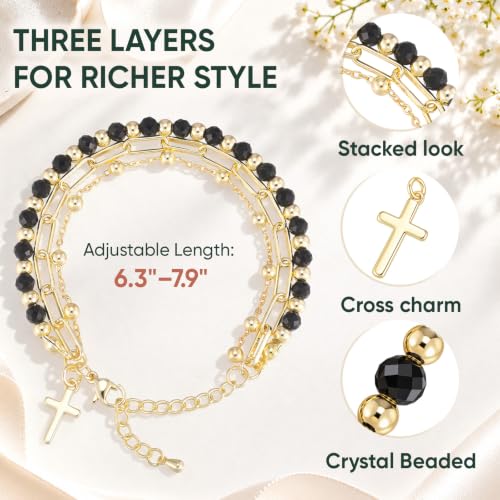 Cross Bracelet for Women, 3-Layer Crystal Bracelet with Paperclip Chain 4.79 + 70% Off Code CQBUEQ7F - image 4