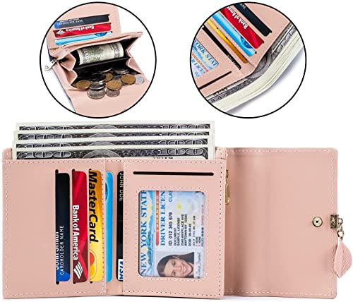 Roulens Damen Geldbeutel mit RFID Blockierung, Klein und im Kurzformat Portemonnaie Damen Veganes Leder Kleine Brieftasche Geldbörse Für Frauen Die Farbe ist sehr schön mit Mehreren Fächern