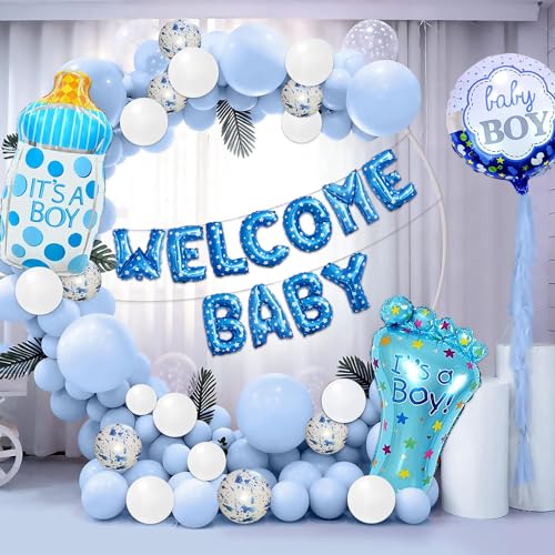 Image of Rozi Decoration Baby Boy Welcome Home Decoration Kit Set of 50 Pcs Baby Welcome Home Decoration Kit Boy Combo Decor, Welcome Baby Blue Foil Balloons Decorations Items
