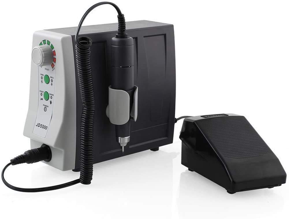 LEPARD - Torno Para Uñas Profesional 35000 RPM Especial Centros de Estética – Set de Manicura y Pedicura con Pedal y 4 Fresas Para Retirar Esmalte y Callos, Empujar Cutículas, Limar – Salida DC30V