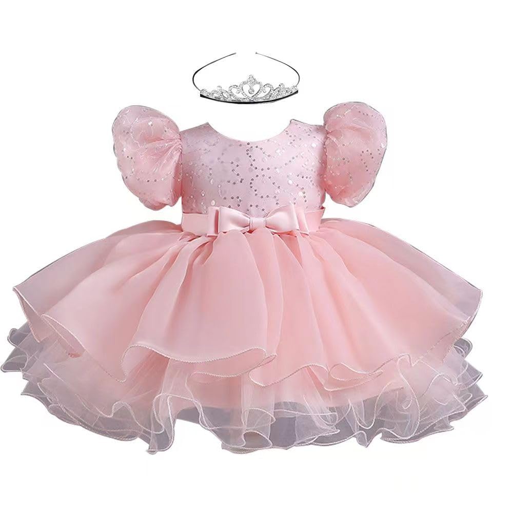 Babyzone Baby Girls Special Occasion Dress, Princess Dress,Fancy Party Costume Wedding Dress,Tutu Frocks,with Crown
