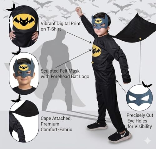 Image of Raj Costume Boys Superhero Costume Set with Mask | Blue Red Full Sleeve T-Shirt & Track Pants | Kids Fancy Dress for Birthday Party, School Function|Stretchable Comfortable
