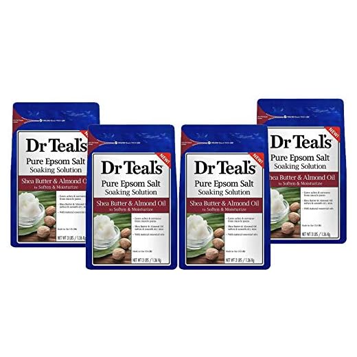 Dr. Teal's Epsom Salt Shea Butter Almond Oil Bath Soaking Solution with Essential Oils - Pack of 4, 3 lb Resealable Bags - Soften and Moisturize Your Skin, Relieve Stress and Sore Muscles
